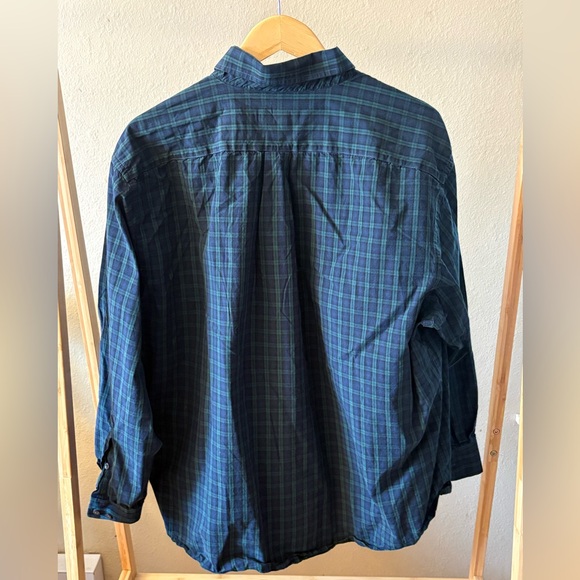 Club Room Performance Men's Regular Fit Navy and Green Checkered Shirt Size 18 - Picture 2 of 6